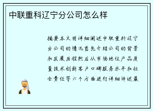 中联重科辽宁分公司怎么样