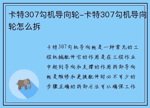 卡特307勾机导向轮-卡特307勾机导向轮怎么拆
